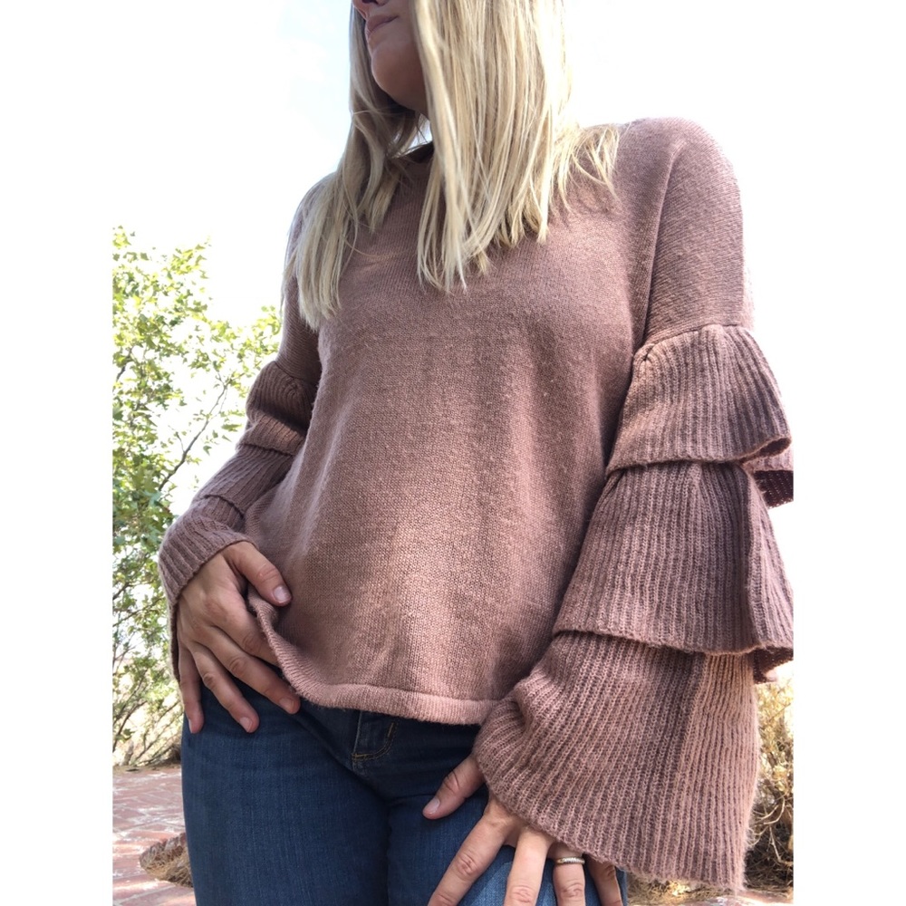 {Cupio} Blush Flutter Sleeve Sweater e16